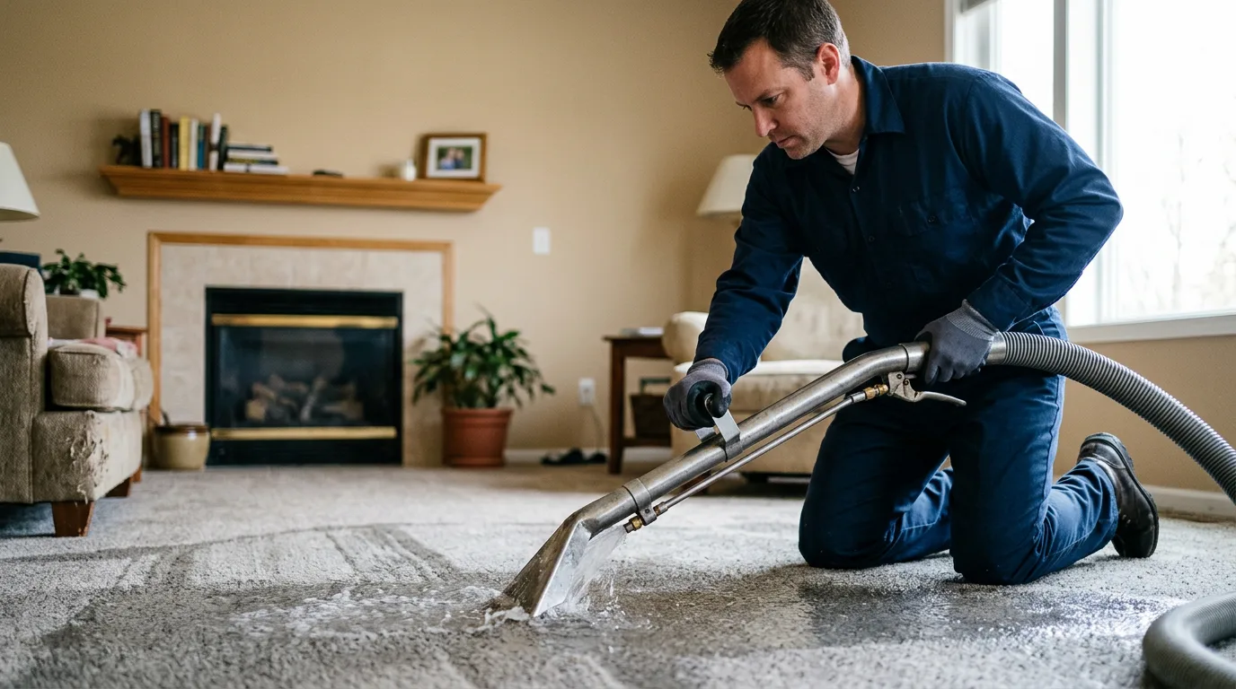 Water damage restoration technician working near Mount Vernon, ME